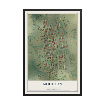 Map of Moulton, Texas, 12 x 18 inch print in a black wood frame