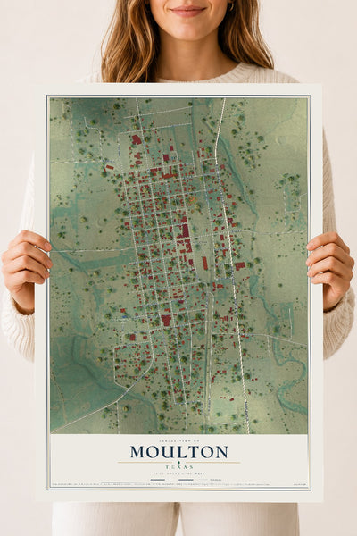 Map of Moulton, Texas, 18 x 24 inch unframed archival matte print