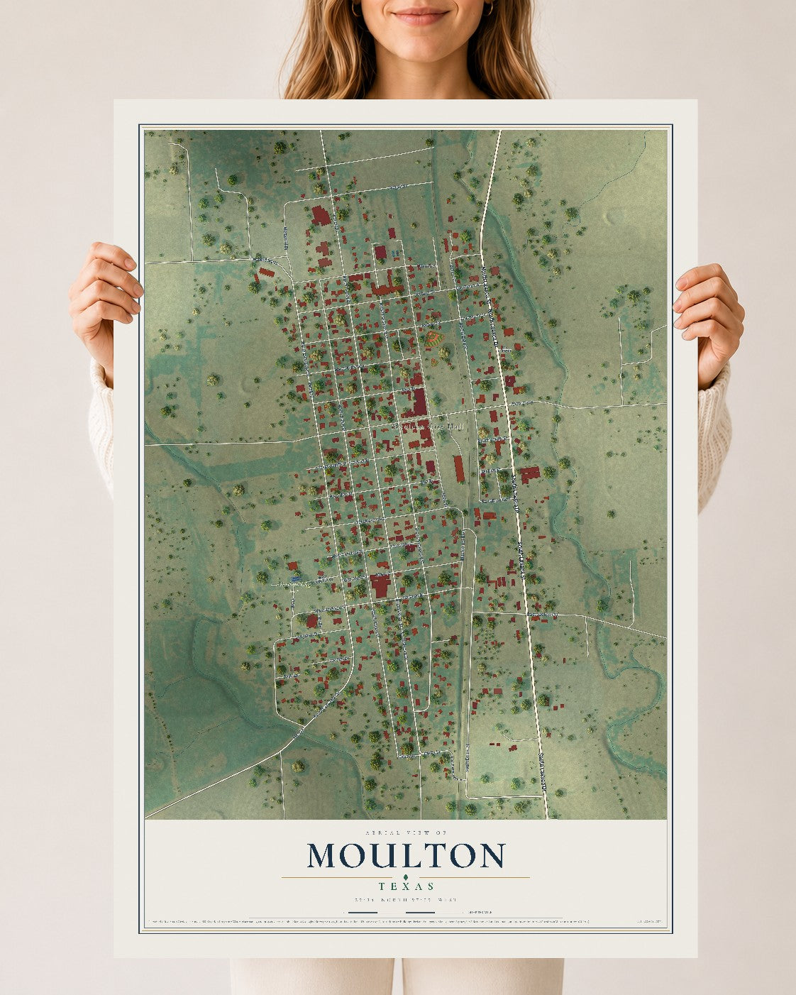 Map of Moulton, Texas, 24 x 36 inch unframed archival matte print