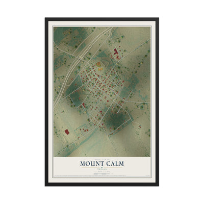 Map of Mount Calm, Texas, 12 x 18 inch print in a black wood frame