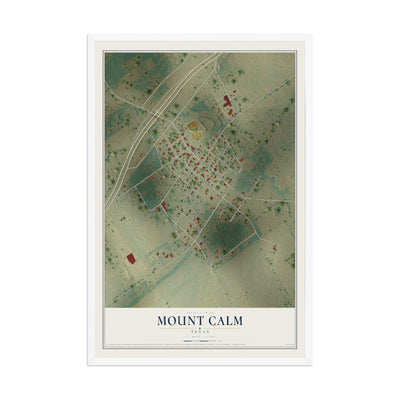 Map of Mount Calm, Texas, 12 x 18 inch print in a white wood frame