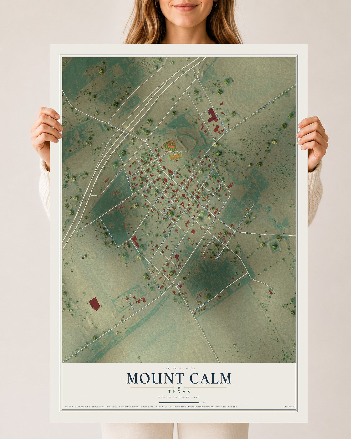 Map of Mount Calm, Texas, 24 x 36 inch unframed archival matte print