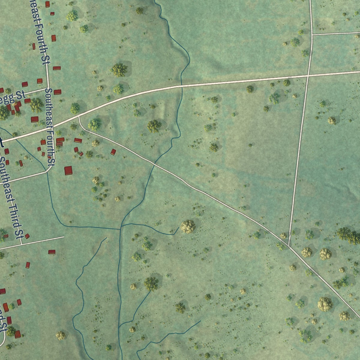 Second close-up of the map of Mount Enterprise, Texas print showing more streets and buildings