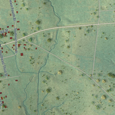 Second close-up of the map of Mount Enterprise, Texas print showing more streets and buildings