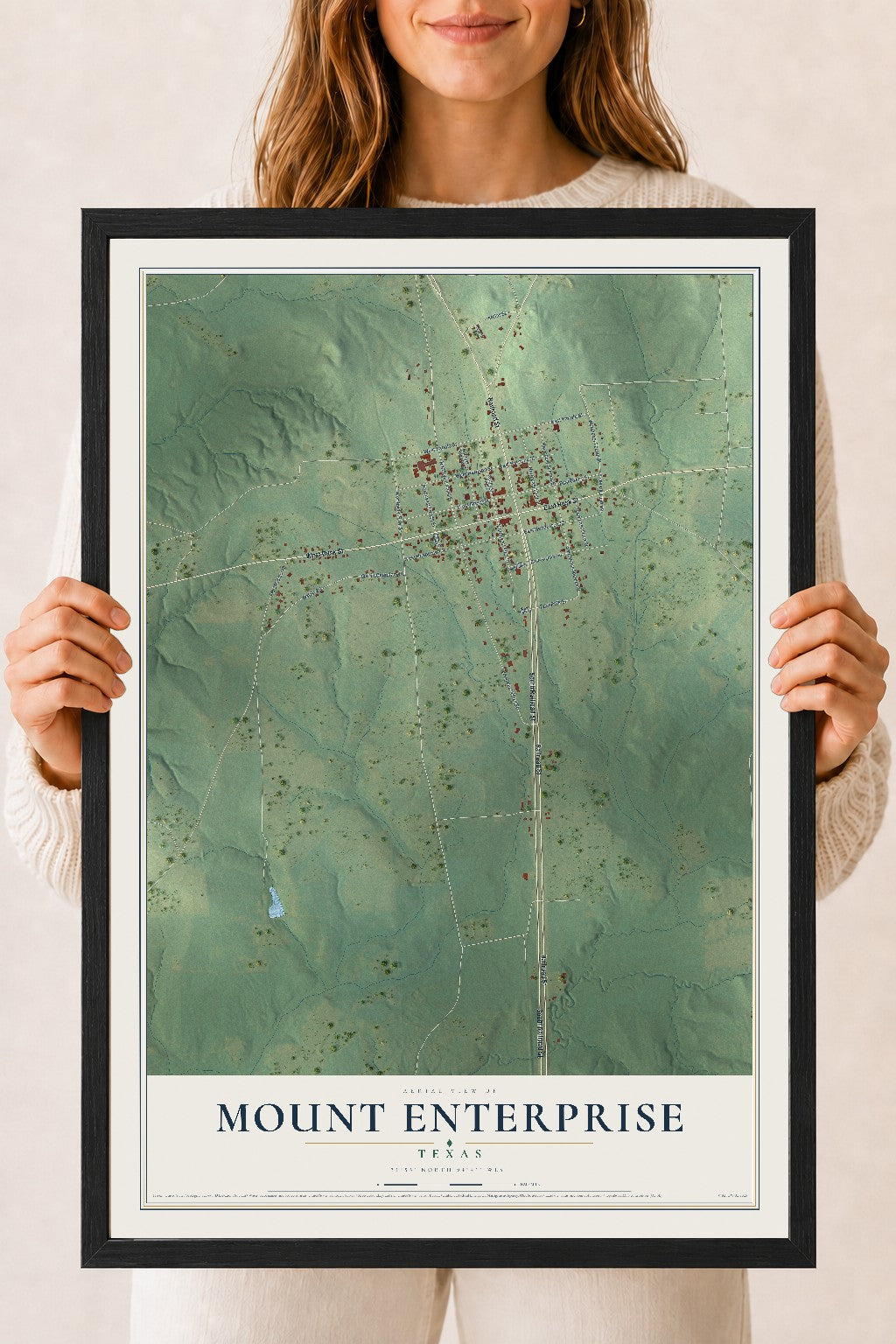 Map of Mount Enterprise, Texas, 18 x 24 inch print in a black wood frame