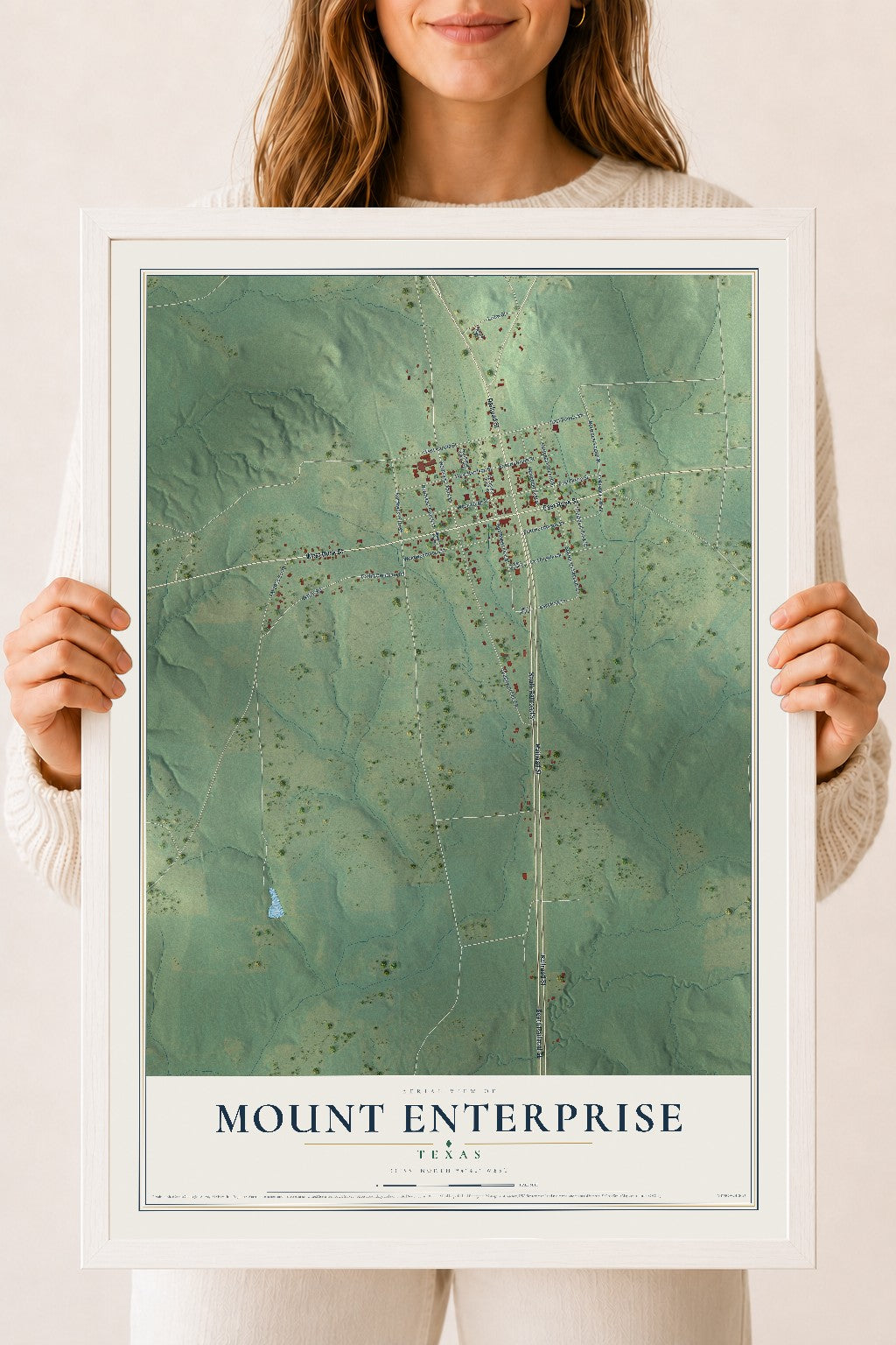 Map of Mount Enterprise, Texas, 18 x 24 inch print in a white wood frame