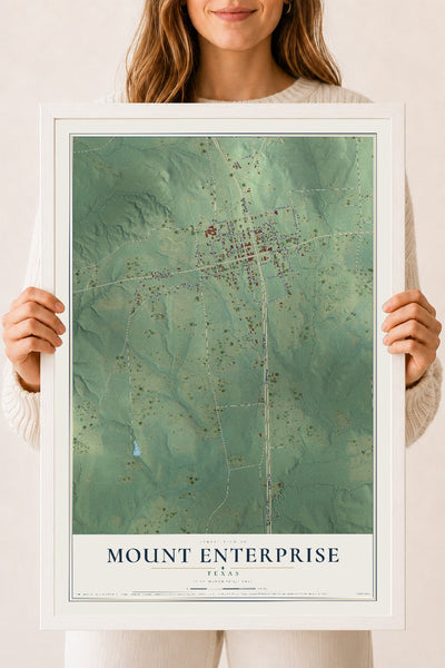 Map of Mount Enterprise, Texas, 18 x 24 inch print in a white wood frame