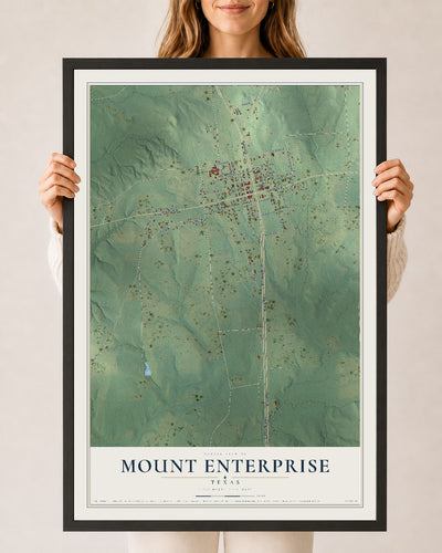 Map of Mount Enterprise, Texas, 24 x 36 inch print in a black wood frame
