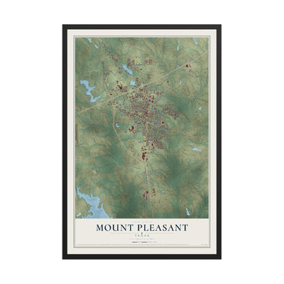 Map of Mount Pleasant, Texas, 12 x 18 inch print in a black wood frame