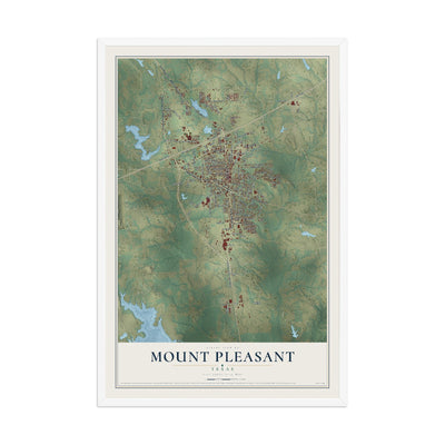 Map of Mount Pleasant, Texas, 12 x 18 inch print in a white wood frame