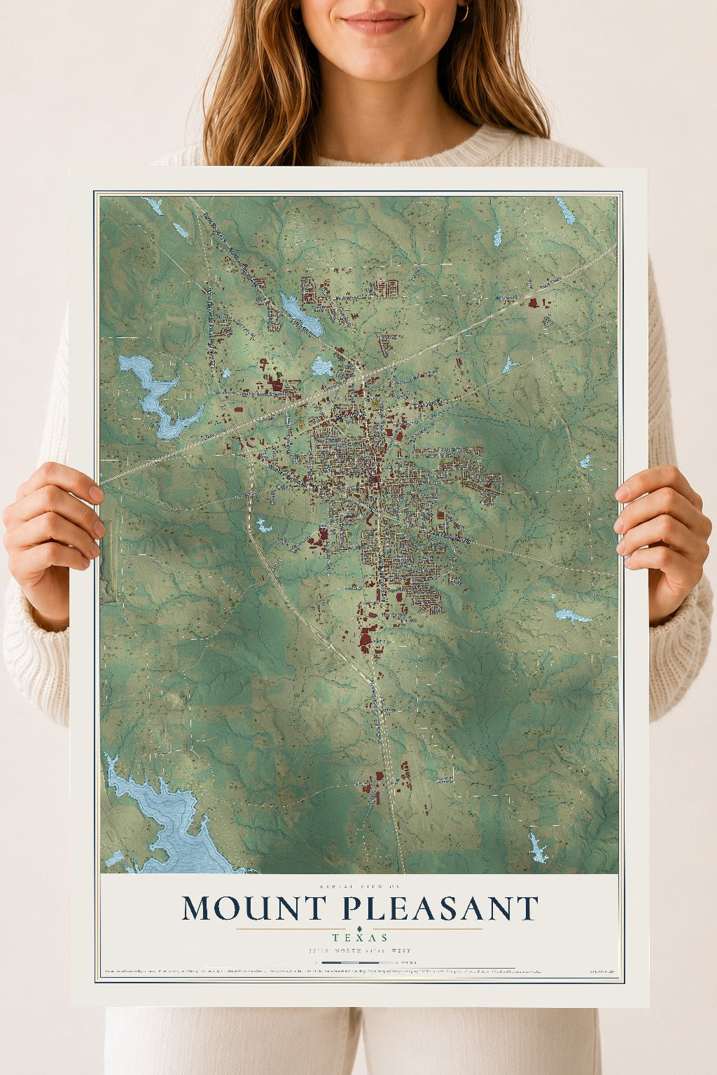 Map of Mount Pleasant, Texas, 18 x 24 inch unframed archival matte print