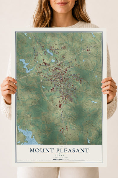 Map of Mount Pleasant, Texas, 18 x 24 inch unframed archival matte print