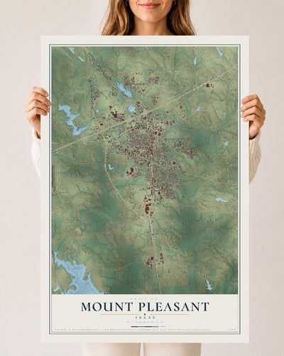 Map of Mount Pleasant, Texas, 24 x 36 inch unframed archival matte print
