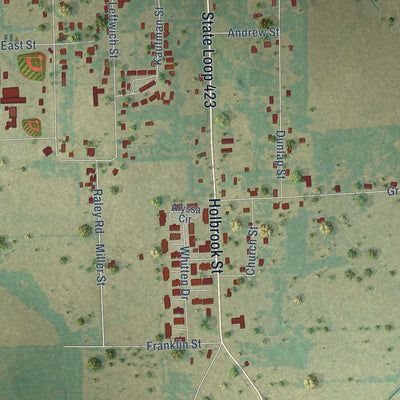 Second close-up of the map of Mount Vernon, Texas print showing more streets and buildings