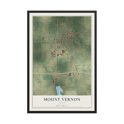 Map of Mount Vernon, Texas, 12 x 18 inch print in a black wood frame