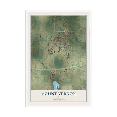 Map of Mount Vernon, Texas, 12 x 18 inch print in a white wood frame