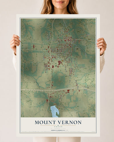 Map of Mount Vernon, Texas, 24 x 36 inch unframed archival matte print