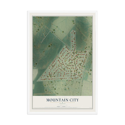 Map of Mountain City, Texas, 12 x 18 inch print in a white wood frame