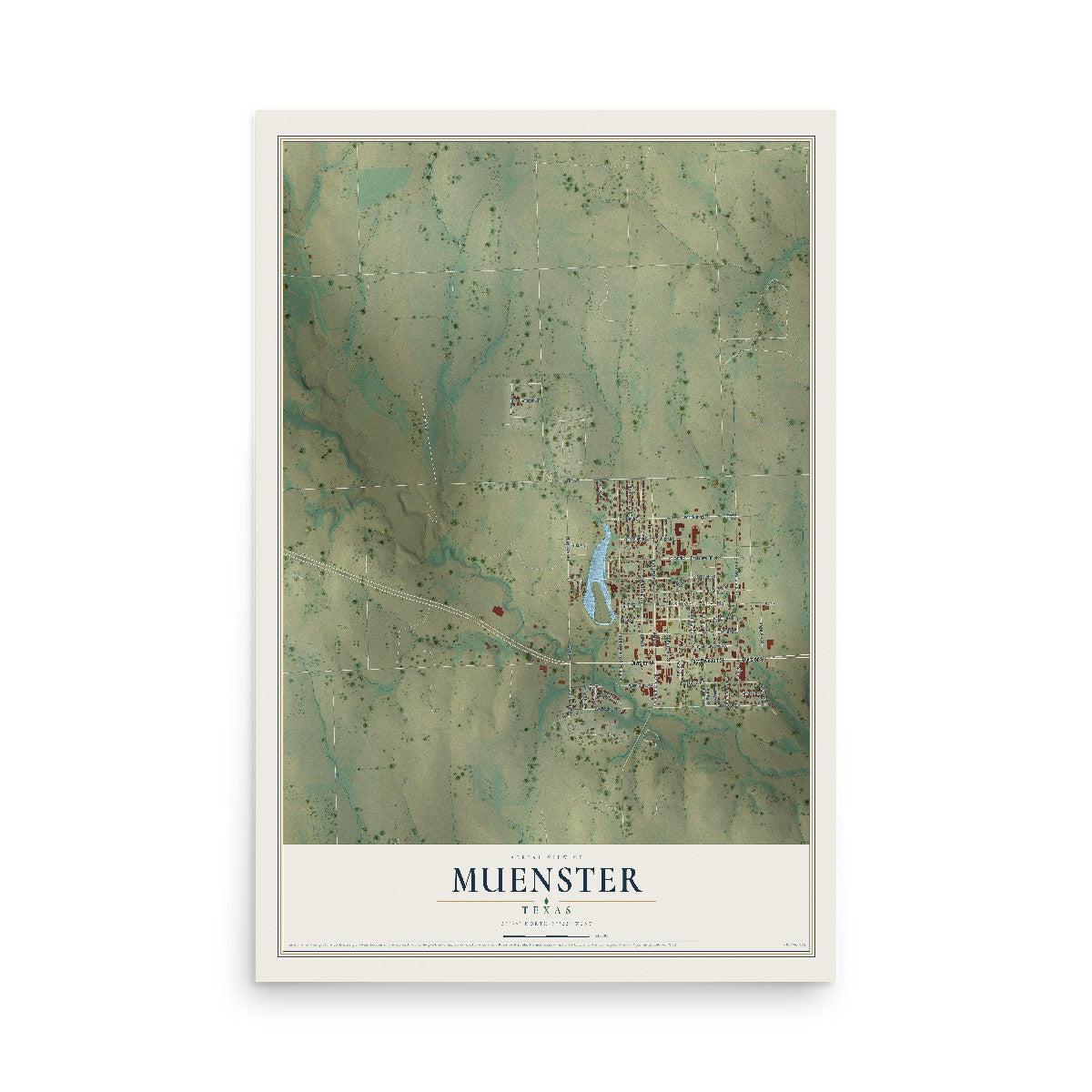 Map of Muenster, Texas, 12 x 18 inch unframed archival matte print