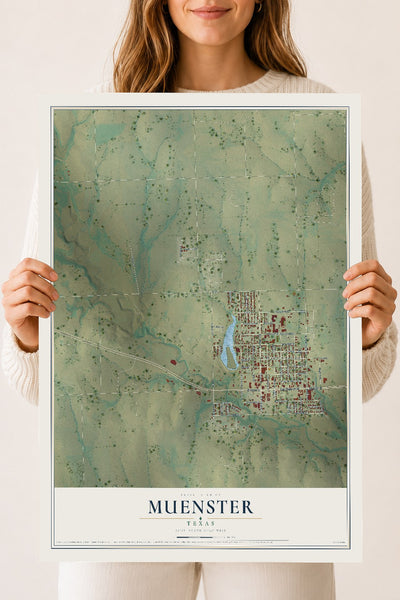 Map of Muenster, Texas, 18 x 24 inch unframed archival matte print