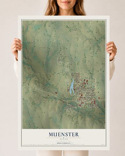 Map of Muenster, Texas, 24 x 36 inch unframed archival matte print