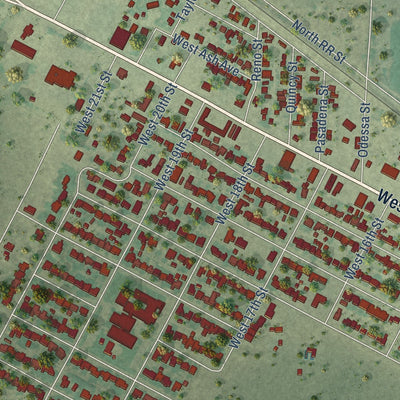 Second close-up of the map of Muleshoe, Texas print showing more streets and buildings