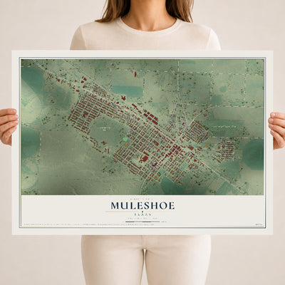 Map of Muleshoe, Texas, 18 x 24 inch unframed archival matte print