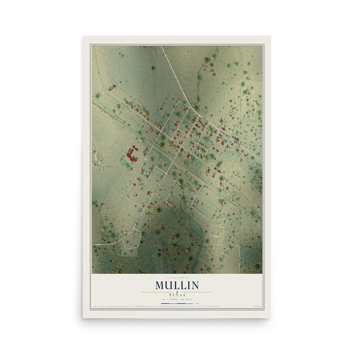 Map of Mullin, Texas, 12 x 18 inch unframed archival matte print