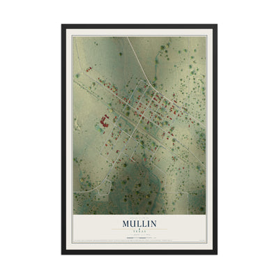 Map of Mullin, Texas, 12 x 18 inch print in a black wood frame