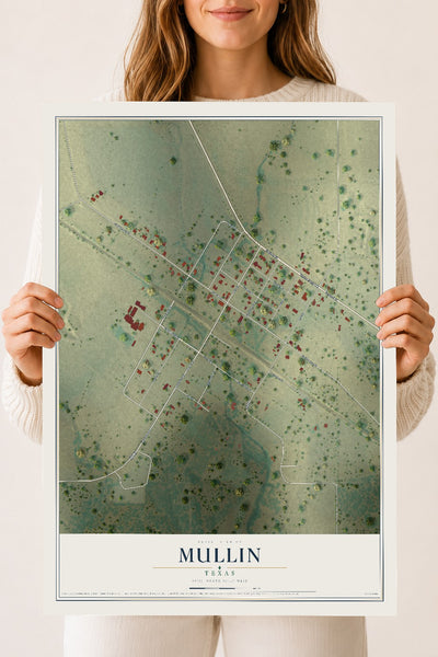 Map of Mullin, Texas, 18 x 24 inch unframed archival matte print