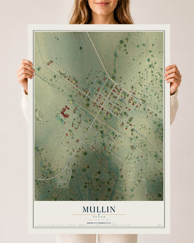 Map of Mullin, Texas, 24 x 36 inch unframed archival matte print