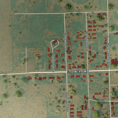 Second close-up of the map of Munday, Texas print showing more streets and buildings