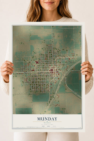 Map of Munday, Texas, 18 x 24 inch unframed archival matte print
