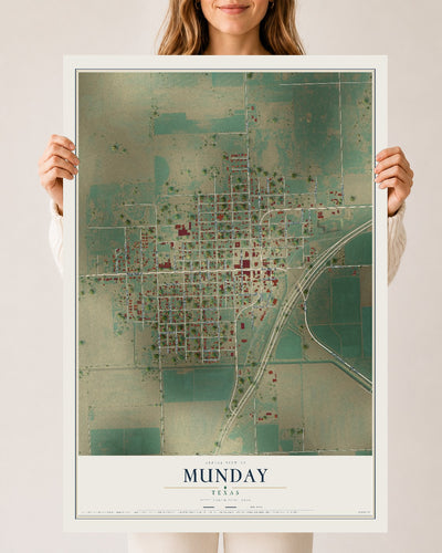 Map of Munday, Texas, 24 x 36 inch unframed archival matte print