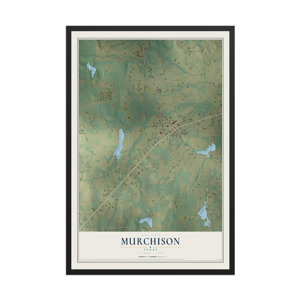 Map of Murchison, Texas, 12 x 18 inch print in a black wood frame