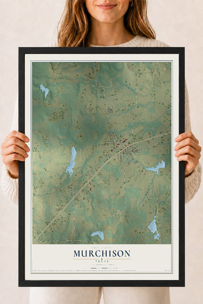 Map of Murchison, Texas, 18 x 24 inch print in a black wood frame