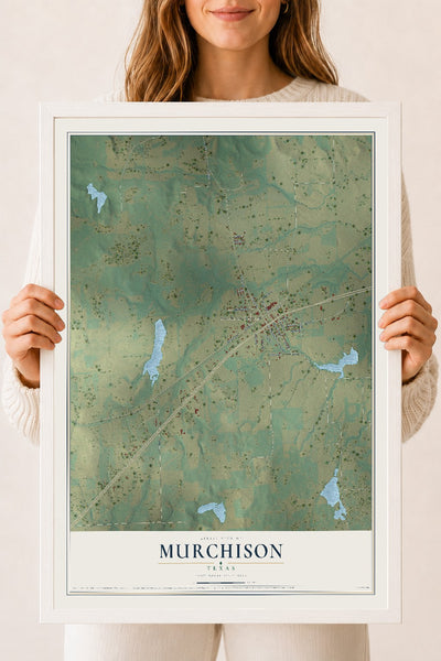 Map of Murchison, Texas, 18 x 24 inch print in a white wood frame