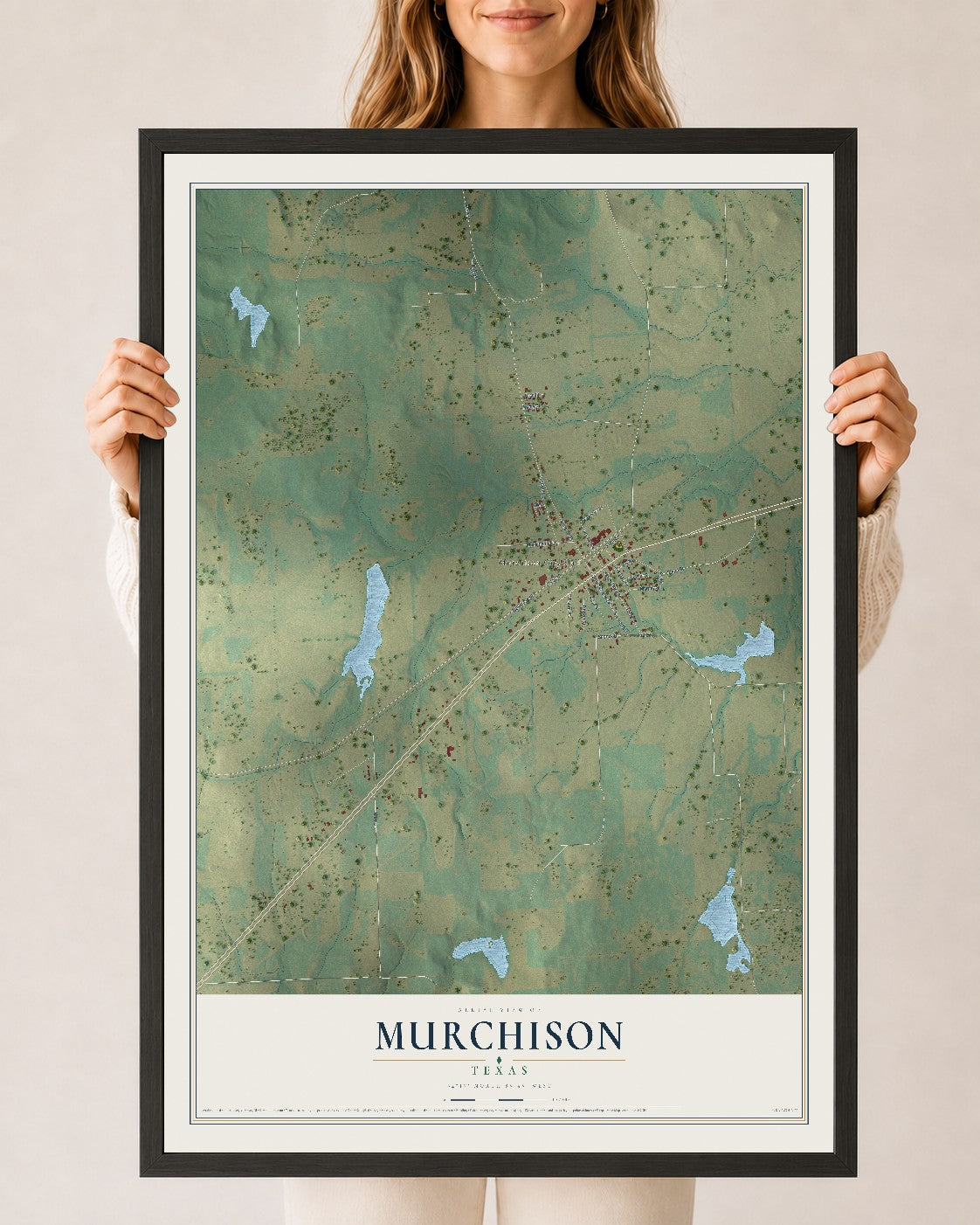 Map of Murchison, Texas, 24 x 36 inch print in a black wood frame