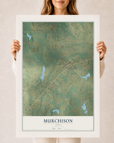 Map of Murchison, Texas, 24 x 36 inch print in a white wood frame