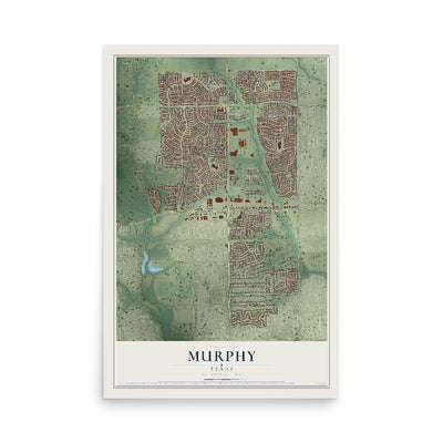 Map of Murphy, Texas, 12 x 18 inch unframed archival matte print