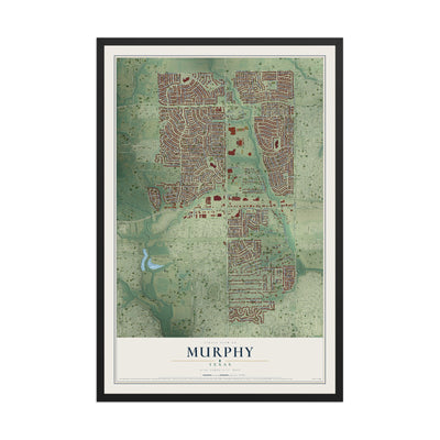 Map of Murphy, Texas, 12 x 18 inch print in a black wood frame