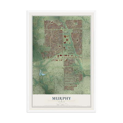 Map of Murphy, Texas, 12 x 18 inch print in a white wood frame