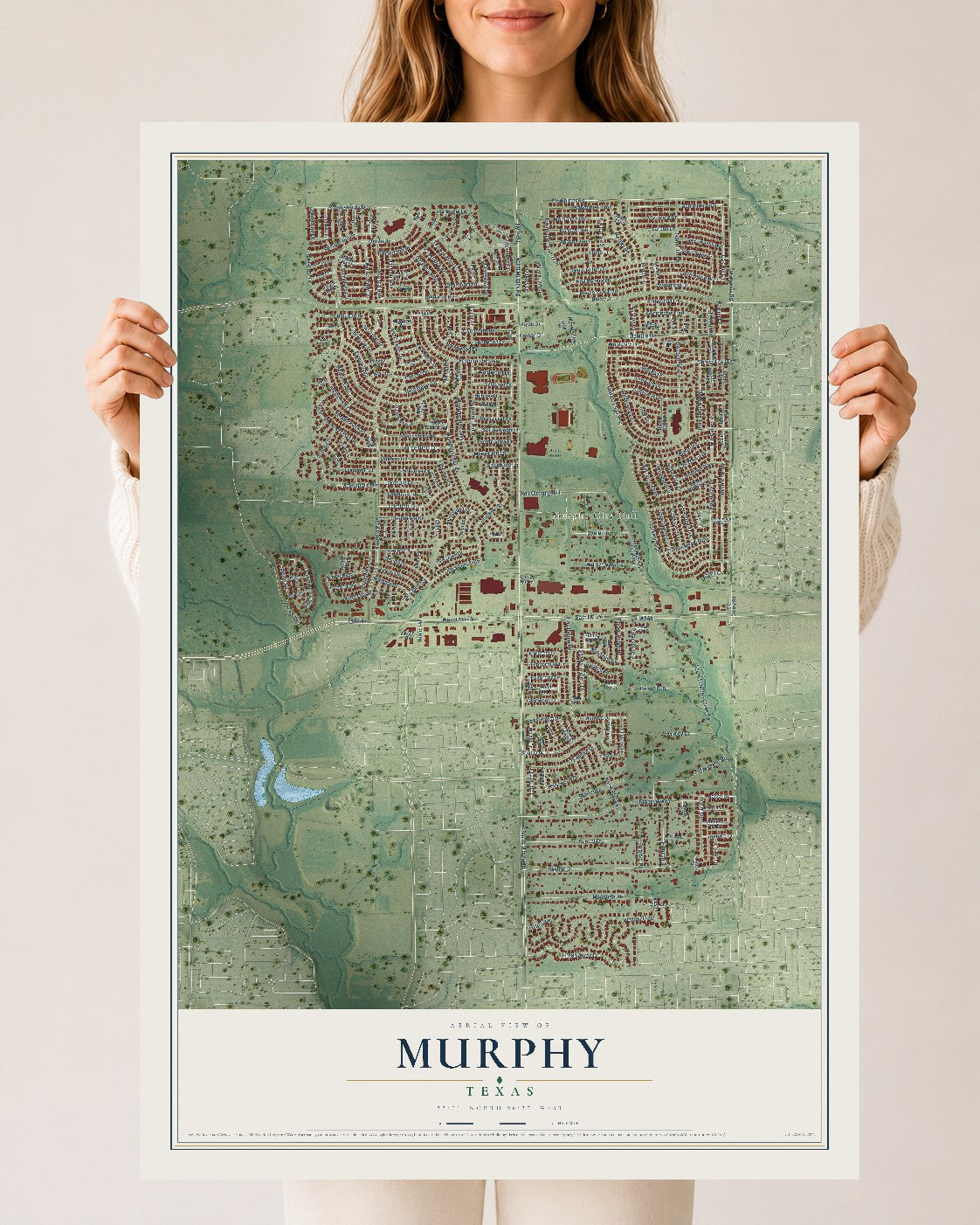 Map of Murphy, Texas, 24 x 36 inch unframed archival matte print