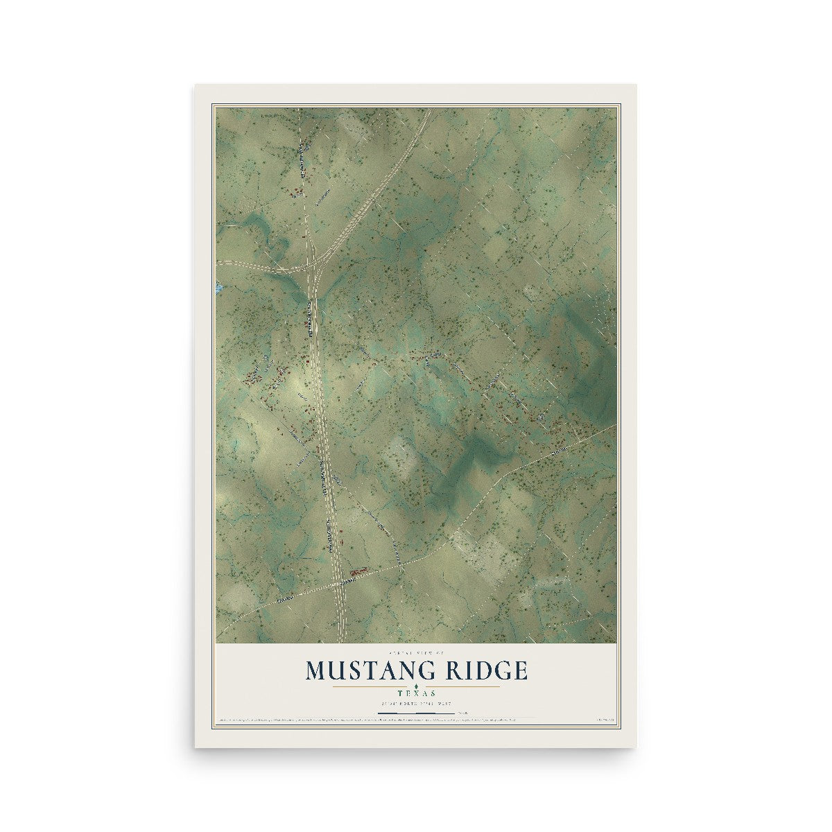 Map of Mustang Ridge, Texas, 12 x 18 inch unframed archival matte print