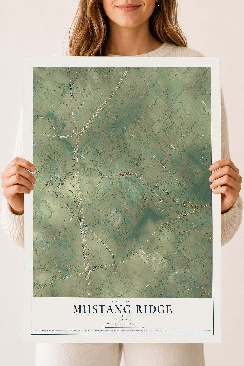 Map of Mustang Ridge, Texas, 18 x 24 inch unframed archival matte print