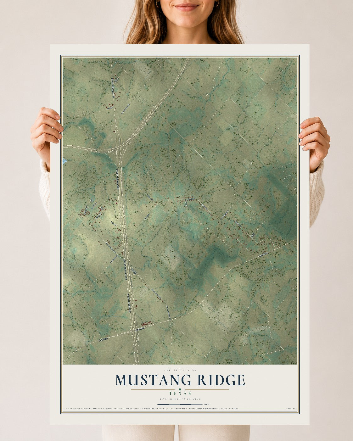Map of Mustang Ridge, Texas, 24 x 36 inch unframed archival matte print