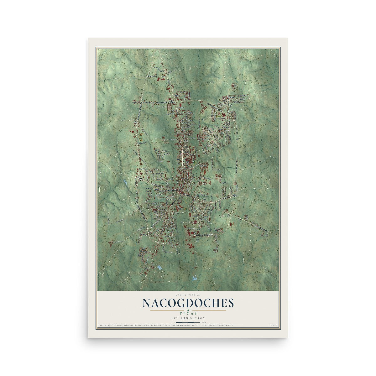 Map of Nacogdoches, Texas, 12 x 18 inch unframed archival matte print