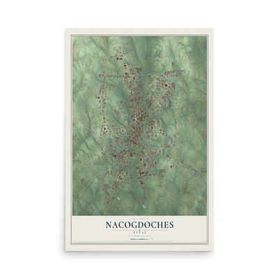 Map of Nacogdoches, Texas, 12 x 18 inch unframed archival matte print