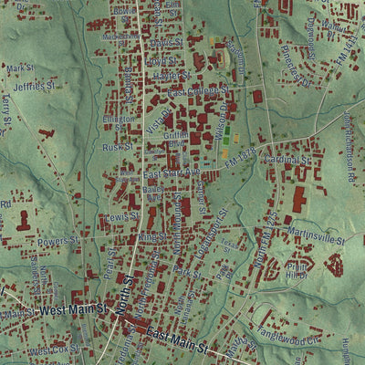 Close-up of the map of Nacogdoches, Texas print showing street and building detail