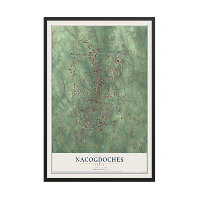 Map of Nacogdoches, Texas, 12 x 18 inch print in a black wood frame